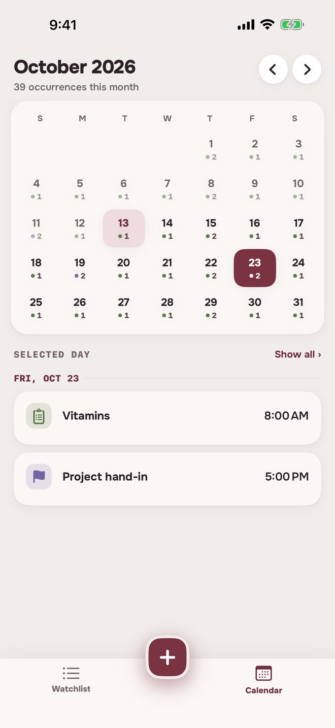 Aheado calendar for October 2026, with Project hand-in at 5:00 PM on Friday, October 23